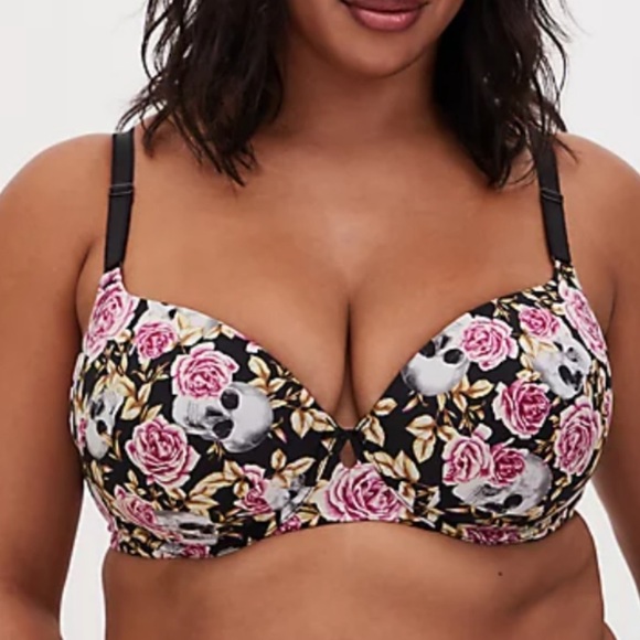 torrid Other - TORRID BLACK SKULL ROSE LIGHTLY LINED T-SHIRT BRA